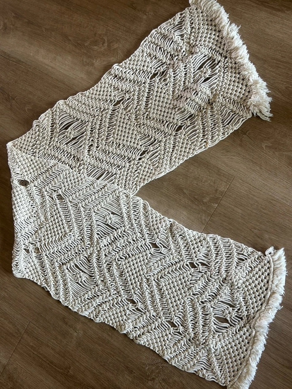 Fall Harvest Boho Macrame Table Runner Beige Fringe 16"x74" Heavier Weight - Picture 5 of 5